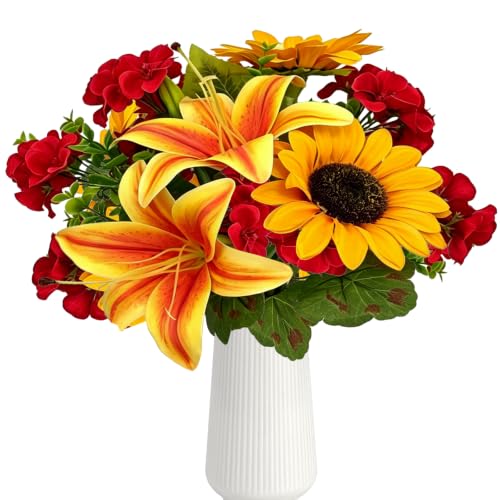 Image of Artificial Fall Flower Faux Sunflower 13.8 inch Fake Lily Silk Flower
