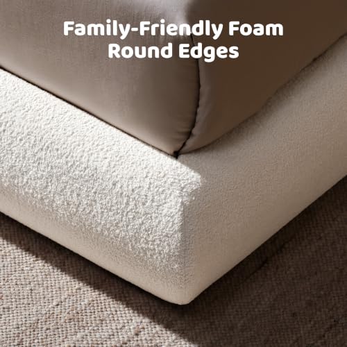Image of RECCI Airframe Bread King Curved Cloud Platform Bed Frame | Fully Cushioned Foam Arched Panels and Rounded Headboard, Easy to Assembly, Cream Plush Velvet Fabric for Aesthetic Bedrooms