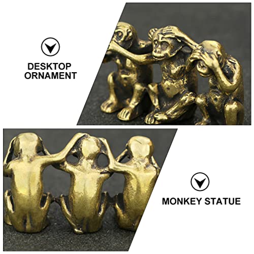 TOYANDONA 3pcs Copper Monkey Statues, Ornaments, Office Desktop Fish Tank Decor, don't Listen Gesture Ornaments - Image 3