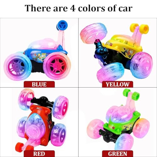 Image of Pink 360 Rotating Stunt Car Toy for Kids - LED Light Up Off-Road RC Vehicle with Flip & Spin Action, Rechargeable Electric Remote Control Car for Girls, Boys, Toddlers (RC 360 (RED))