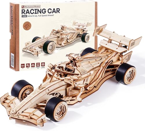 ROBOTIME Puzzles 3D Maquetas de Madera para Construir Adultos Coche de Carreras Racing Car, 5H Construcción, Regalos para Adolescentes, Motor Mecánico Rugiente, 8 10M Adelante, LK505