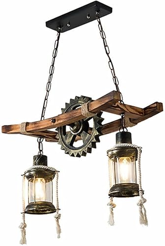 TFCFL Lámpara colgante industrial de 8 cabezas, estilo granja, de madera, lámpara de techo vintage, pantalla de cristal para mesa de billar, cocina,