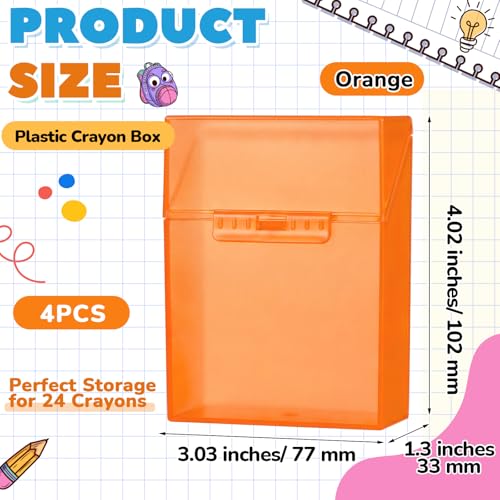 Image of Clabby 4 Pcs Clear Plastic Crayon Boxes Hold 24 Count, Orange
