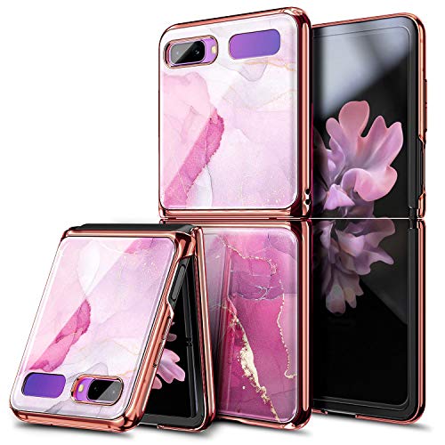 Promo Discount Up To 70% Off NZND Case for Samsung Galaxy Z Flip/Z Flip 5G, Ultra Slim Thin Glossy Stylish Protective, Electroplated Bumper, Marble Design Phone Case Cover -Pink