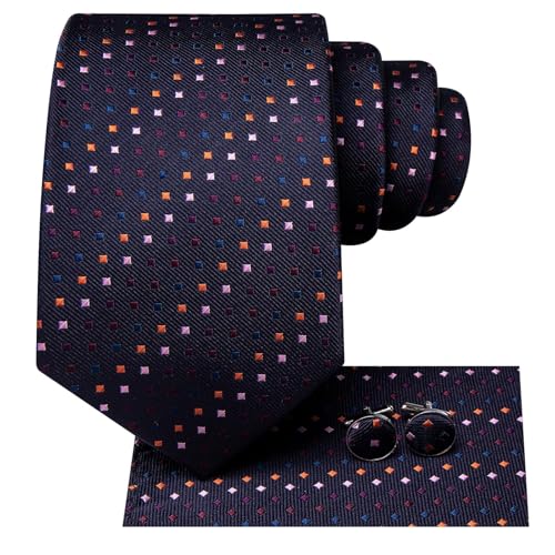 Image of Hi-Tie 70 inches Ties for Men Silk Extra Long Necktie and Pocket Square Cufflinks Set Men Big and Tall Tie Business