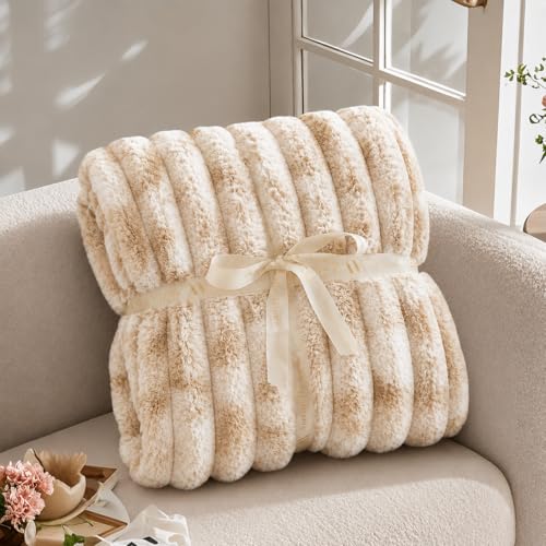 Image of Cortina Embossed Fur Blanket Single Size -Embossed Soft and Warm Decorative Fuzzy Blankets - Cozy, Fluffy, Plush Lightweight Throw Blankets for Couch, Bed, Sofa(Beige, 150x200 CMs)