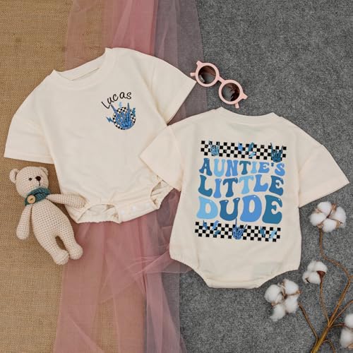 Personalized Auntie'S Little Dude Babies Boys Romper, Aunties Bestie Baby Clothes Boy3