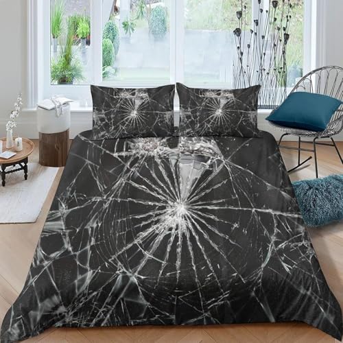 Funda Nordica Cama 135/150 Vidrios Rotos Funda Nórdica Edredon Estilo Oscuro Fundas Nórdicas 220x220 Microfibra Suave Ropa de Cama con Cremallera y 2 Fundas de Almohada P.1005