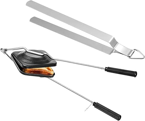 Tostadora de sándwich cuadrada de aluminio con revestimiento antiadherente, sándwich de parrilla con pinza de acero inoxidable (2 piezas)