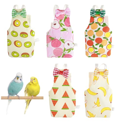 RAHHLIZS 5 PCS Bird Diaper, Reusable Parrot Nappy Flight Suit Washable Pet Bird Diapers with Waterproof Inner Adjustable Straps Birds Diapers for Parakeet Cockatiel Mini Macaw Budgie Lovebird Canary