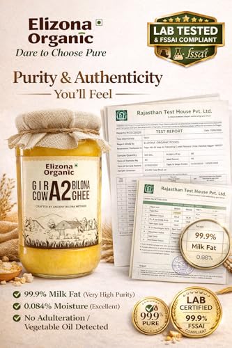 Image of Elizona Organic A2 Gir Cow Ghee Made Using Traditional Bilona Method || Grass-Fed & Healthy || Glass Bottle Packaging II Lab Tested (100 ML)