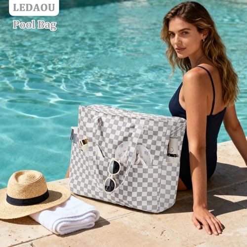 Image of LEDAOU Beach Bag Waterproof Sandproof Women Beach Tote Pool Bag with Zipper for Swim Gym Grocery Travel with Wet Pocket | Sandproof