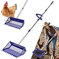 Chicken Poop Scooper & Rake 2-in-1,304 Stainless Steel Shovel Head, Chicken Litter Scoop with Handle for Chicken Coop & Pet Waste Cleaning, Litter Sifting Shovel (35 to 65") (Blue, 10inch)
