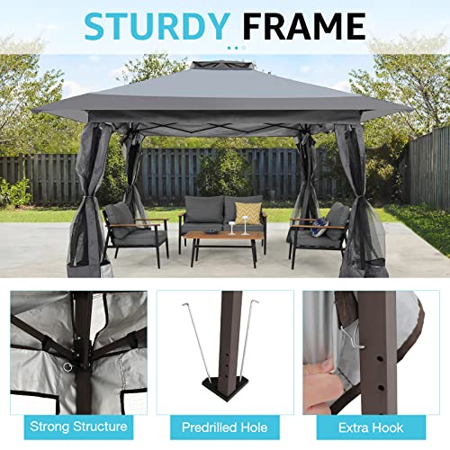 Cobana 13’X13’ Pop Up Gazebo, Outdoor Canopy Tent Shade With Metal Frame Mosquito Netting For Patio, Garden, Lawn, Backyard, Gray #TOP2