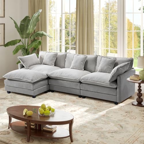 Image of 113.4 inch Modular Sectional Sofa,L Shaped Couch for Living Room,Modern Deep Seat Sofa 3 Seater Chenille Fabric Comfy Cloud Couches with Throw Pillows & Movable Ottoman