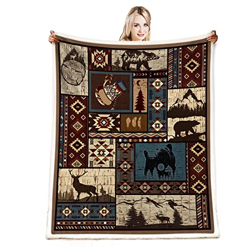 Belperan Coperta rustica autunnale azteca dei nativi del sud-ovest americano, motivo navajo, messicano, indiano, orso e cervo, decorazione per divano, letto, soggiorno