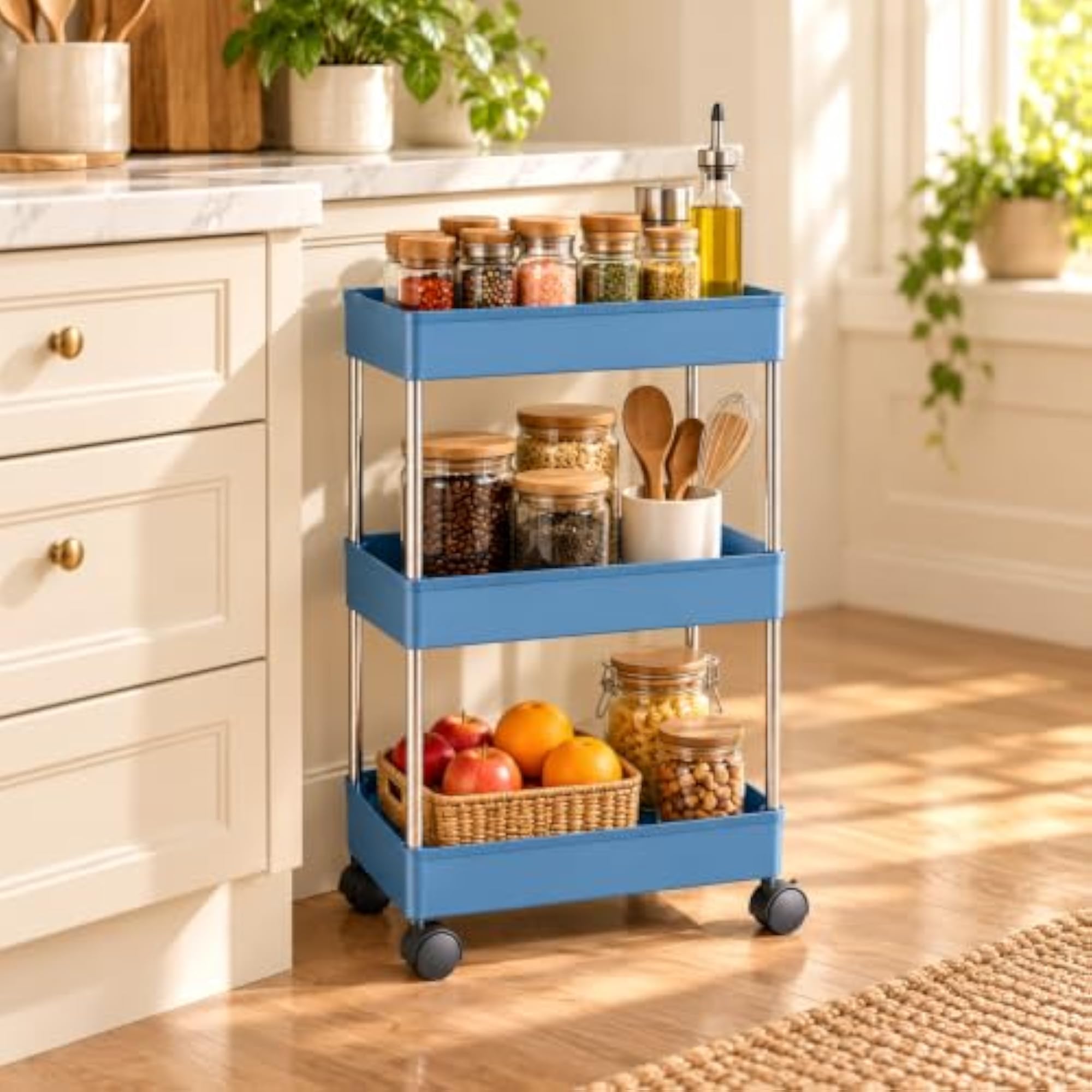 Plastic Kitchen Storage Trolley Rack, 3 Layers