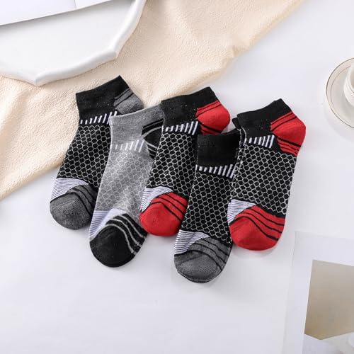 10-Pack Men's Athletic Short Socks, Breathable & Moisture-Wicking, One Size, Black/Gray, Light Gray, Black/Red2