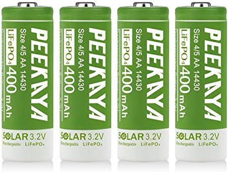 Paquete de 4 baterías recargables 14430 LifePo4 3.2V 400mAh para luz solar de jardín exterior (1.7 pulgadas), ecológica y segura
