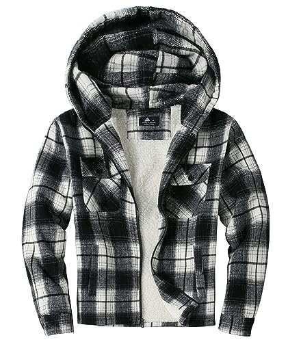 JACKETOWN Herren Fleecejacke Flanell Hemdjacke mit Kapuze Übergangsjacke...