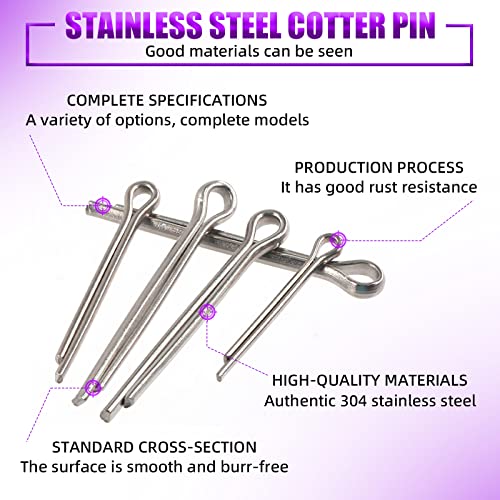 Swpeet 254Pcs Heavy Duty 6 Styles 1/4" 2/5”5/16" Hitch Linch Pin and PTO Pins with 304 Stainless Steel Cotter Pin Hair Pin and R Shape Clips Assortment Kit for Farm Tractors Trailers Pins - Image 4