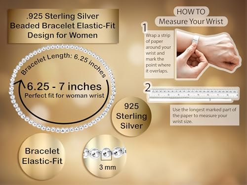AeraVida Bracelet Simple Round Beads Design in Sterling Silver Unisex Minimalist Elastic 6.25 Inch Jewelry Gift for Couples or Daily Wear4