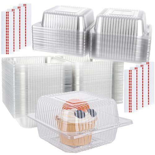 WOPPLXY 150 PCS Cake Slice Boxes, 5.3 Inch Clear Cake Boxes for Cake Portions with Sealing Stickers, Square Individual Dessert Containers Packing Box with Lid for Cupcake, Muffins, Sandwich, Hamburger