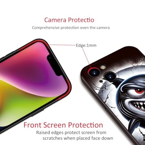Printed Shark Pattern for iPhone 14 Case, Printed Fierce Red-Eyed Shark Cartoon Silicone Soft Shockproof case,for Girls & Women & boy & Men(B1-Cartoon Shark-Cool)