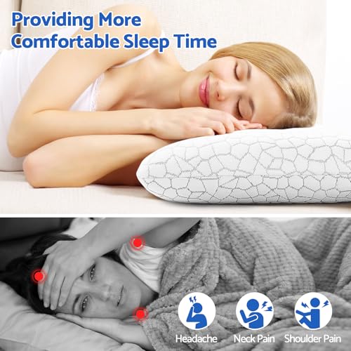 Memory Foam Pillows for Sleeping, Cooling Pillow with Removable and Machine Washable Cover, Bed Pillow for Side, Back and Stomach Sleepers, Queen Size (2 Pack)