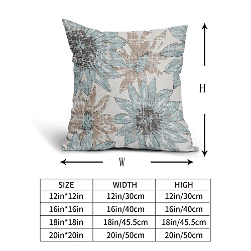 Housses de coussin lin bleu clair marron 50x50 déco florale rétro extérieur