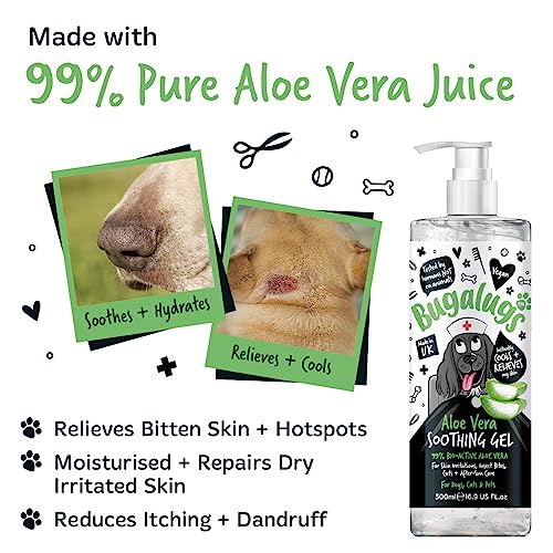 BUGALUGS Aloe Vera Gel for dogs & cats 500ml - soothing itchy dog skin relief, 99% pure bio active aloe vera is a great dog moisturiser for dry skin, stings, insect bites & after sun care for pets - Image 7
