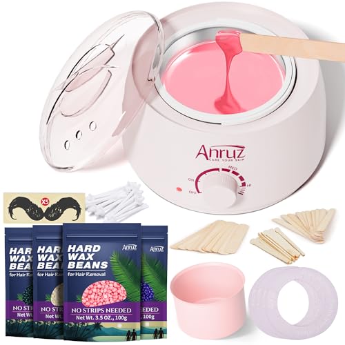 Image of Anruz Waxing Kit for Women Men, 500ML Wax Warmer Kit with Silicone Bowl, 4 Bags Hard Wax Beads and 40 Sticks, Hair Removal Wax Kit for Brazilian Bikini, Face, Eyebrow, Nose, Sensitive Skin, Pink