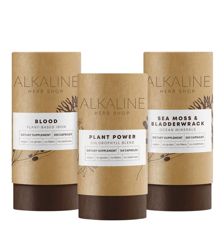 Alkaline Herb Shop The Boost Bundle - Sea Moss & Bladderwrack, Plant Power (Chlorophyll) and Blood (Iron)