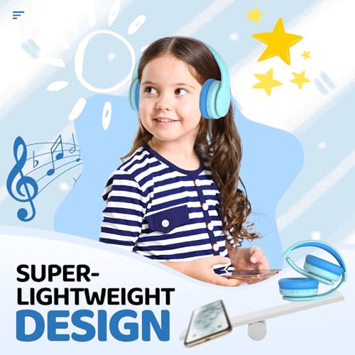 Image of JoySpark Kids Bluetooth Headphones, Lightweight Wireless Headphones for Kids, 85 /94dB Volume Limited, 60 Hours Playtime, Bluetooth 5.3, Over-Ear Toddler Headsets with Built-in Mic (Macaron Blue)