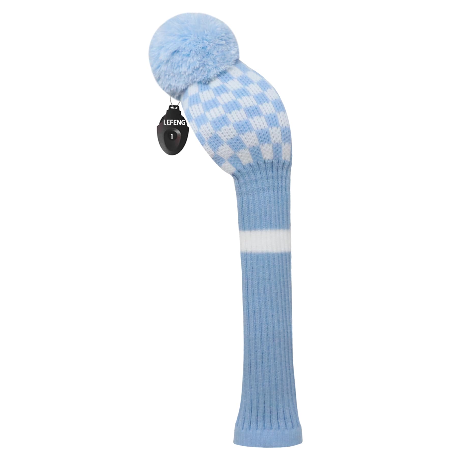 LeFeng 1Pcs Golf Club Cover, Knitted Golf Head Cover for 460cc Driver Fairway Woods and Hybrid with Cute Pom Pom and Number Tag(Blue White Plaid,for Driver) — image 1