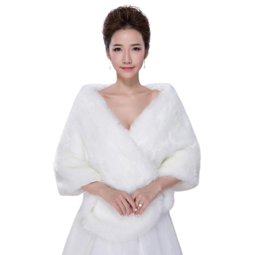 Châle mariage hiver en peluche blanc pour mariée et robe de soirée chic