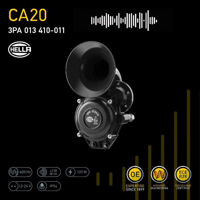 Klaxon HELLA STYLE HORN TE24 - 12V - 110dB - Tonalité Aiguë - Pour Voiture, Moto, Camion - Rouge/Noir