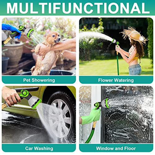 Garden Hose 50 ft, Flexible Water Hose with 10 Function Spray Hose Nozzle, Lightweight & No-kink Leakproof Hose,Green