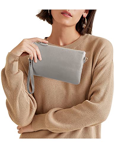 Image of YALUXE Women's Genuine Leather Wristlet Purse Clutch Handbag with Phone Pocket Card Holder and Crossbody Strap