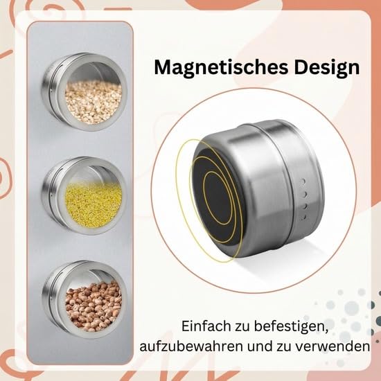 Magnetische Gewürzbehälter 8er Set - Luftdichte Dreiecksgläser aus Edelstahl - 100ml Platzsparender Organizer für Kräuter, Gewürze & Gewürze - Küche Essential