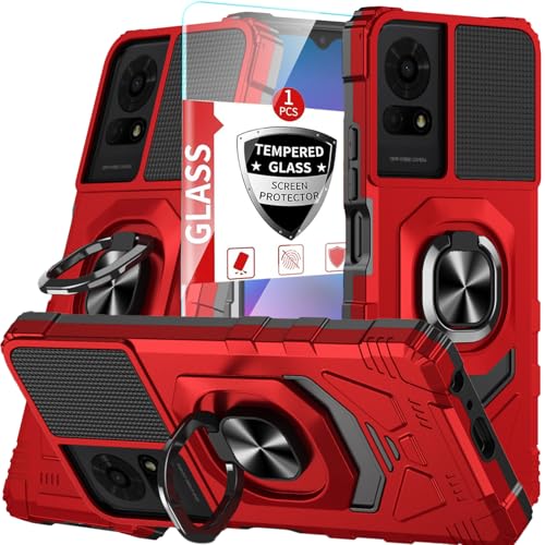 for TCL K24/TCL K23/TCL 50 LE/Cricket K24 5G Case Work with Magnetic Car Mount for TCL K24/TCL K23/TCL 50 LE with Screen Protector Heavy Duty Rugged Protective Cell Phone Cover with Kickstand.(Red)