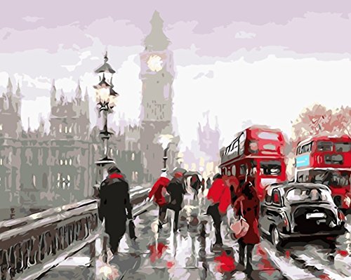 YEESAM ART Paint by Numbers for Adults Kids Beginner Canvas London Street Big Ben (Street, Without Frame)