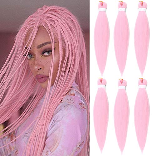Pre Stretched Easy Braiding Hair 26 Inch 6Packs/Lot Braids Itch Free Hot Water Setting Synthetic Fiber Yaki Texture Black Crochet Braiding Hair Extension (26Inches Dark Pink Color)