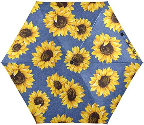 MRMIAN ALAZA Sunflower Yellow Flower Floral Blue Folding Umbrella for Rain Sun Travel Mini Lightweight Compact Umbrellas