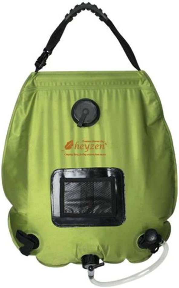 [Heyzen]5-gallon 20 liter Portable Outdoor Solar Heating Bathing bag,Includes Removable Hose w/On-Off Switchable Showerhead Thermometer-Compact and lightweight Non-toxic PVC