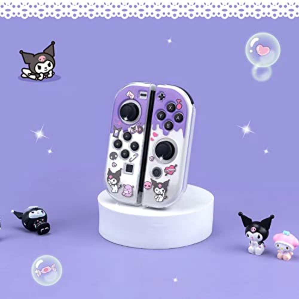 ENFILY Kuromi Coque pour Nintendo Switch OLED pour console d'accueil – Coque ergonomique en TPU souple pour Joycon – Ensemble de peau étincelante