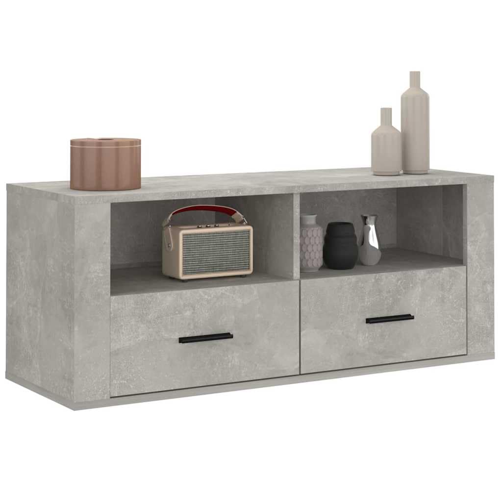 Mobile TV grigio cemento, 100 x 35 x 40 cm, in legno con cassetto e scomparti, per TV, soggiorno, rack HiFi e archiviazione multimediale