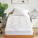 SLEEP ZONE Extra Long Twin Cooling Mattress Topper for College Dorm, Premium Zoned Cool Mattress Pad Cover, Padded Mattress Protector Breathable Washable, Deep Pocket 8-21' (White, Twin XL)