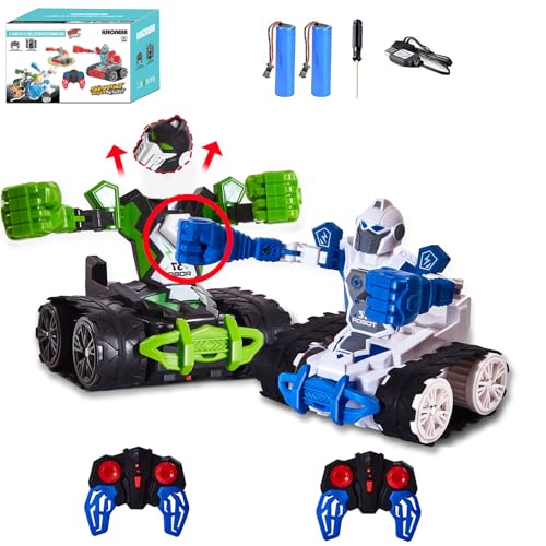 HSEONEJIA 2 Pack Battle Bots Toy for Kids Ages 5-8 Years Old, 2 Player Boxing Fighting Robots Games with 360-Degree Rotating Remote-Control, Transforming RC Car Robot Birthday Gift for Boys