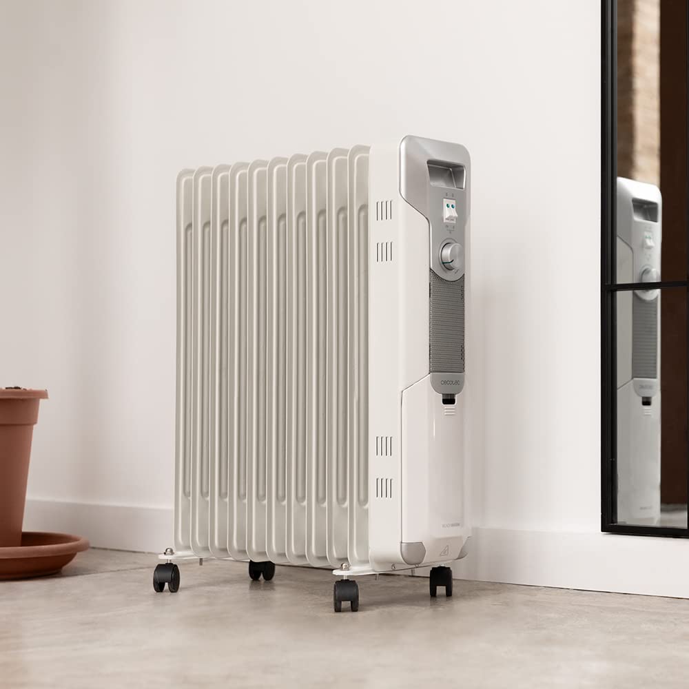 Cecotec Radiateur Électrique à Huile ReadyWarm 11000 Space. 11 Modules, Faible Consommation, 2500 W, 3 Niveaux, Enrouleur de Câble, Système de Sécurité, Roues, 25 m2, White